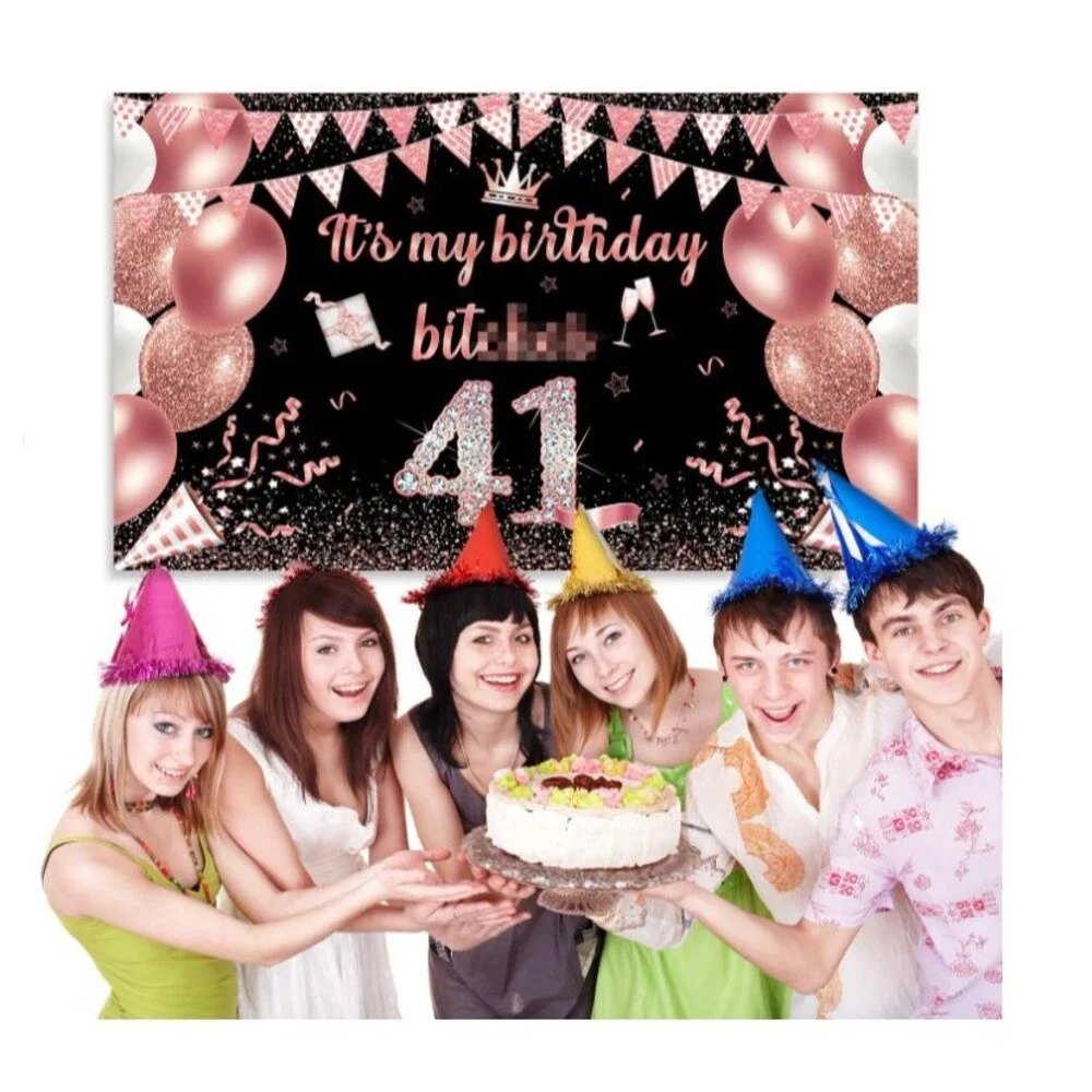 71x43in It's My Birthday Banner Backdrop Rose Gold Party Decorations Supplies 41